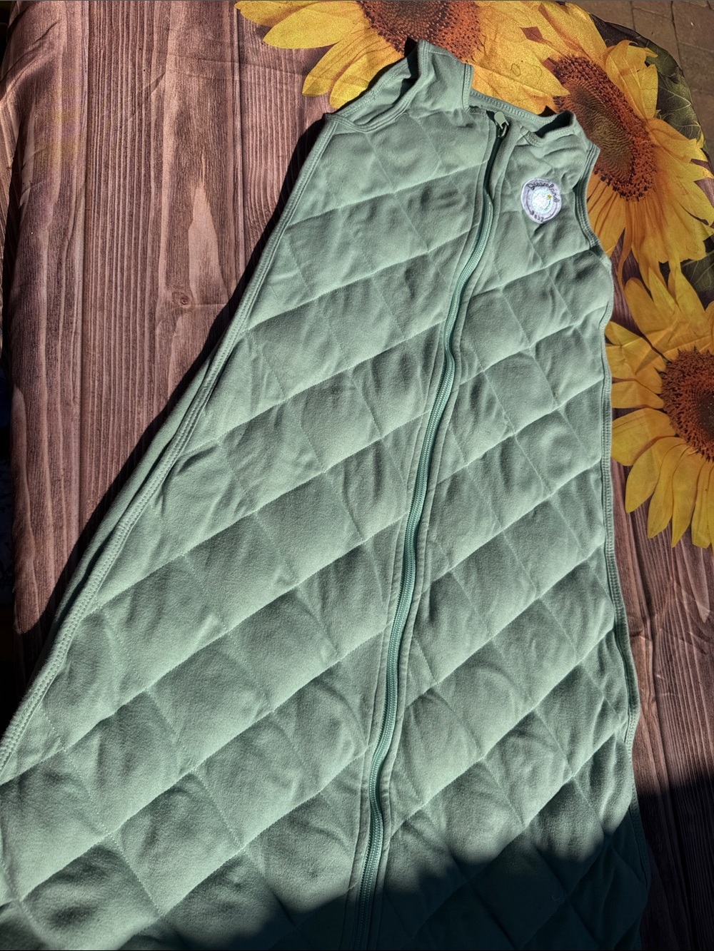 Quilted Olive Green Kids One-Piece Sleepsuit with Front Zip